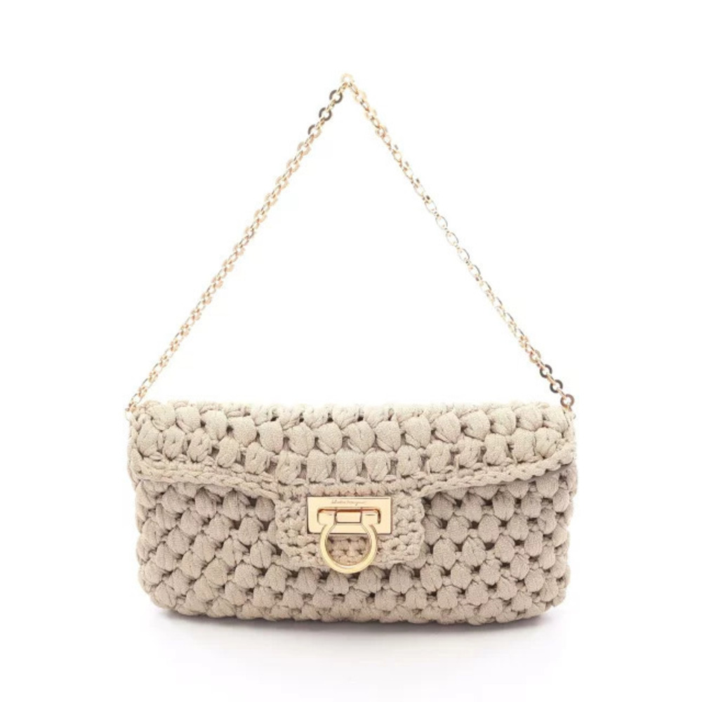 Salvatore Ferragamo Gancini Shoulder Bag Gold Tone